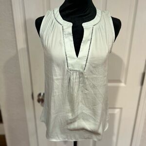 Loft Light Blue White Sleeveless Split Neck Blouse with Embroidered Trim Size SP